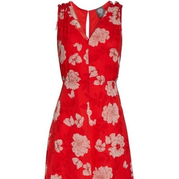 Vince Camuto Floral Print Tie Shoulder Chiffon Midi Dress - Picture 2 of 8